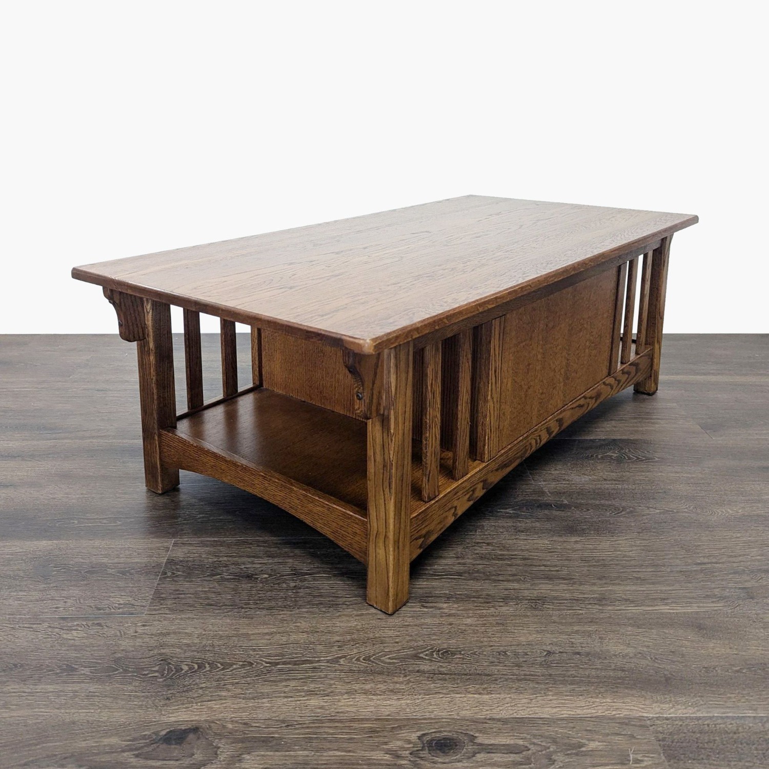 Mission Style Oak Coffee Table with Cabinet - image-4