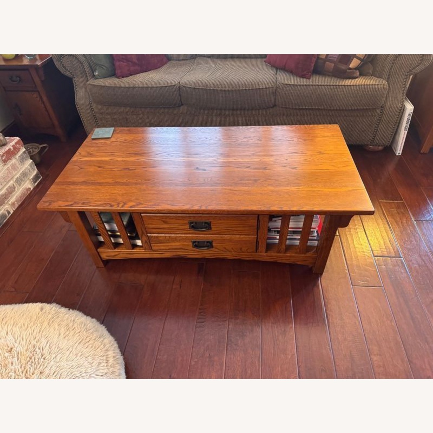 Mission Style Oak Coffee Table with Cabinet - image-5