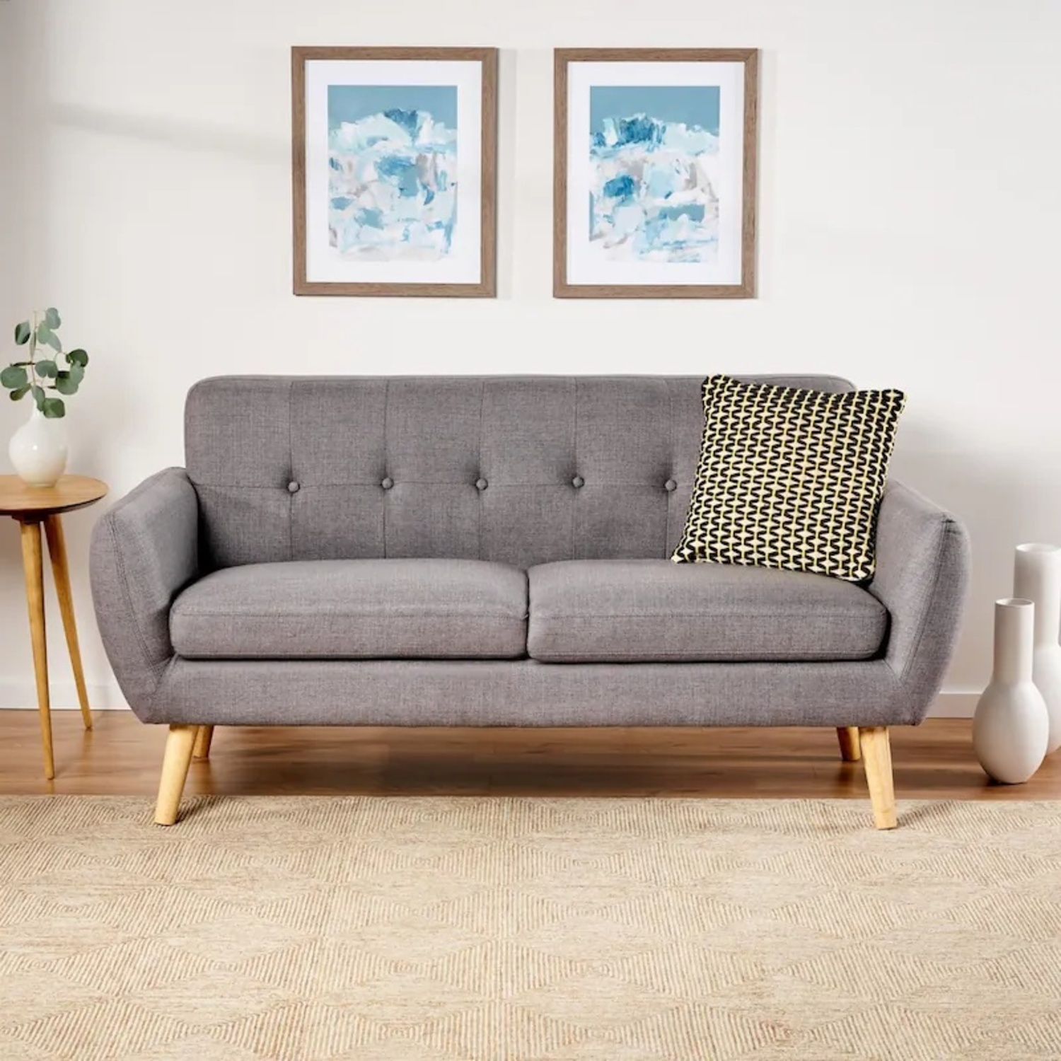 Mid-century Modern Tufted Fabric Upholstered Sofa - image-8