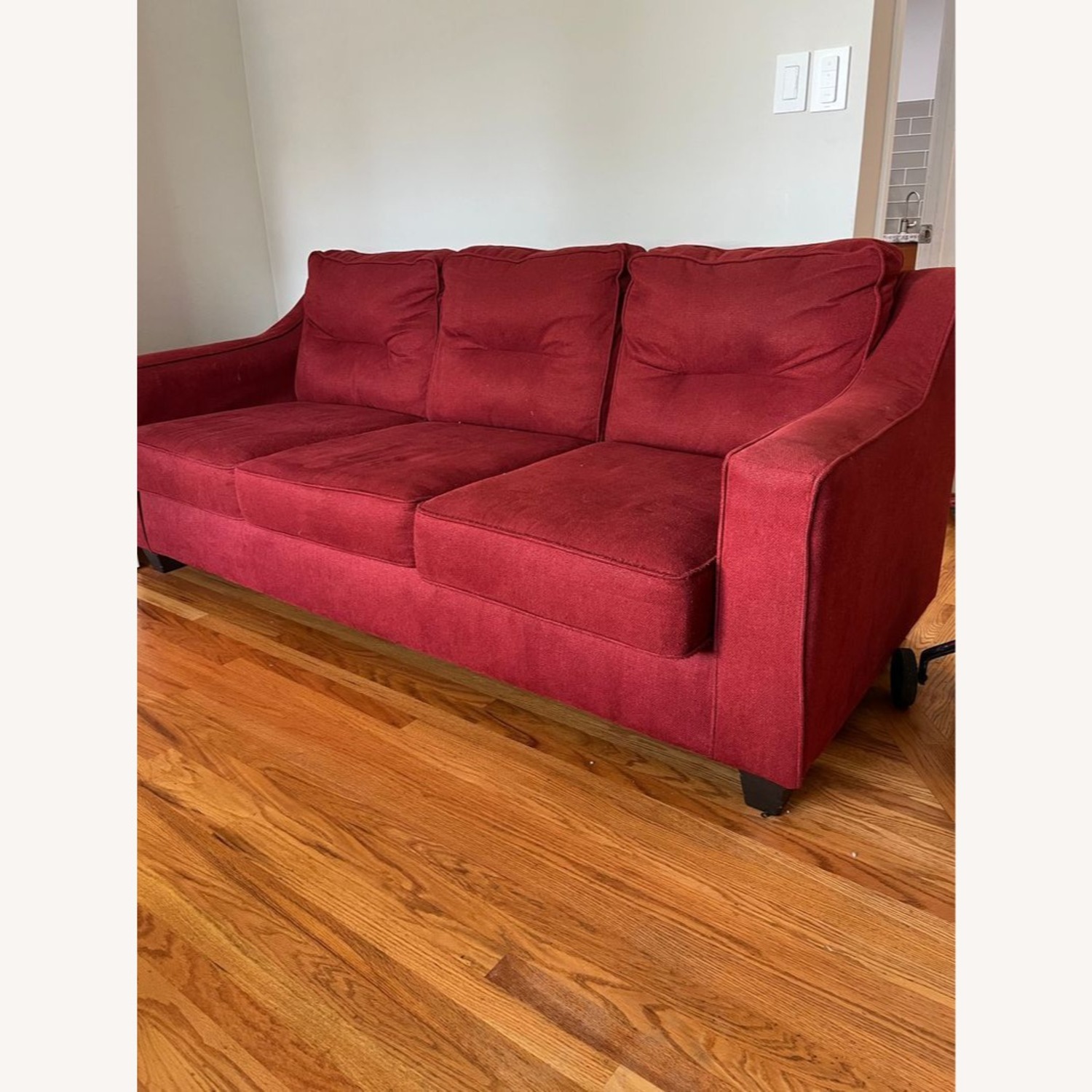 Modern Dark Red 3 Seat Sofa - image-1