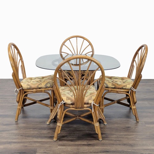 Used 4-Seater Rattan Dining Set with Glass Table  for sale on AptDeco