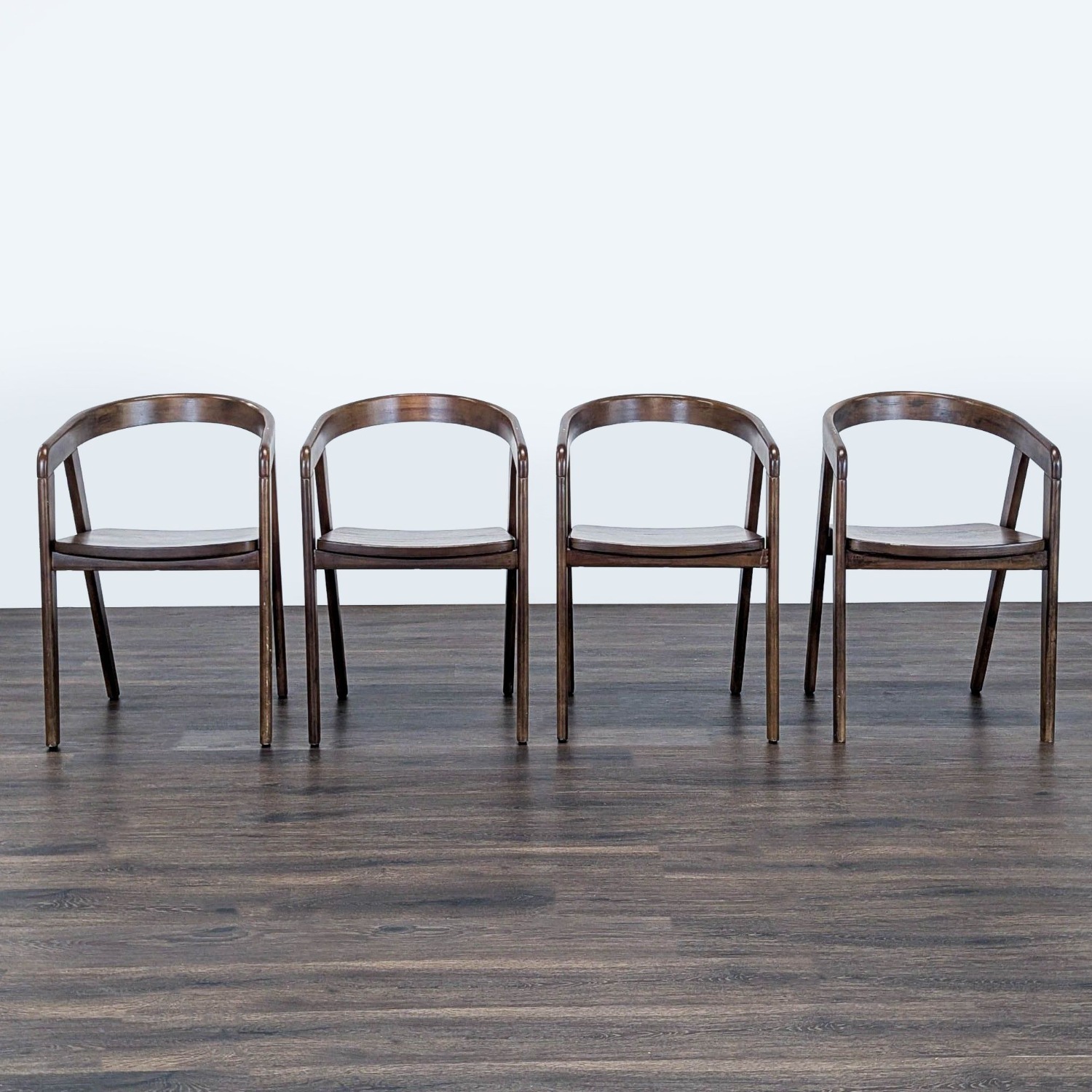 Set of Four Wood Dining Chairs with Curved Back - image-5
