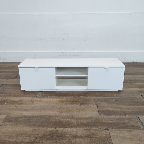 Used Two Drawer Media Console with Shelving	 for sale on AptDeco