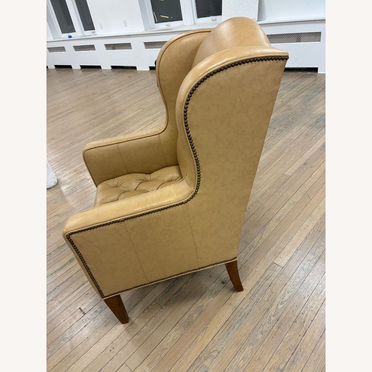 Yellow Leather Accent Chair - image-3