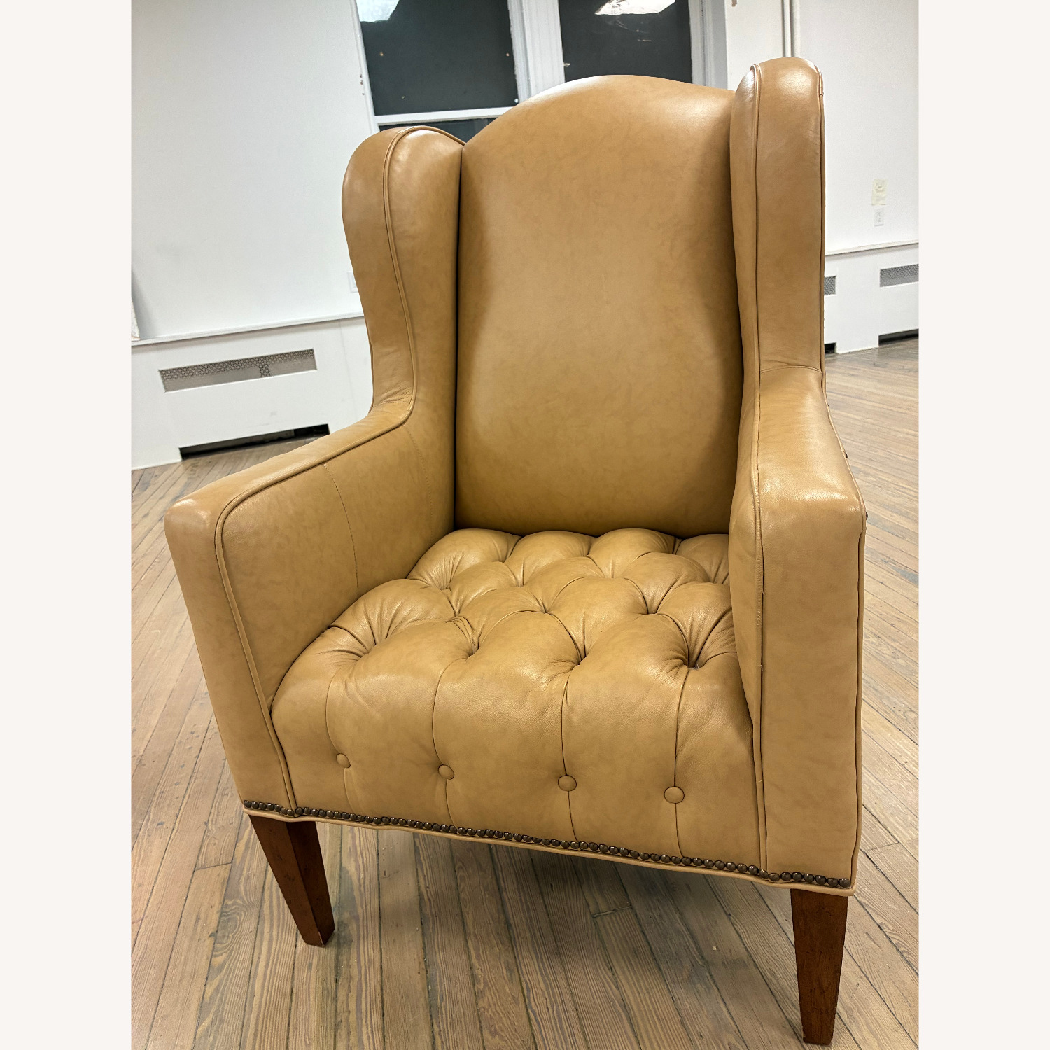 Yellow Leather Accent Chair - image-1