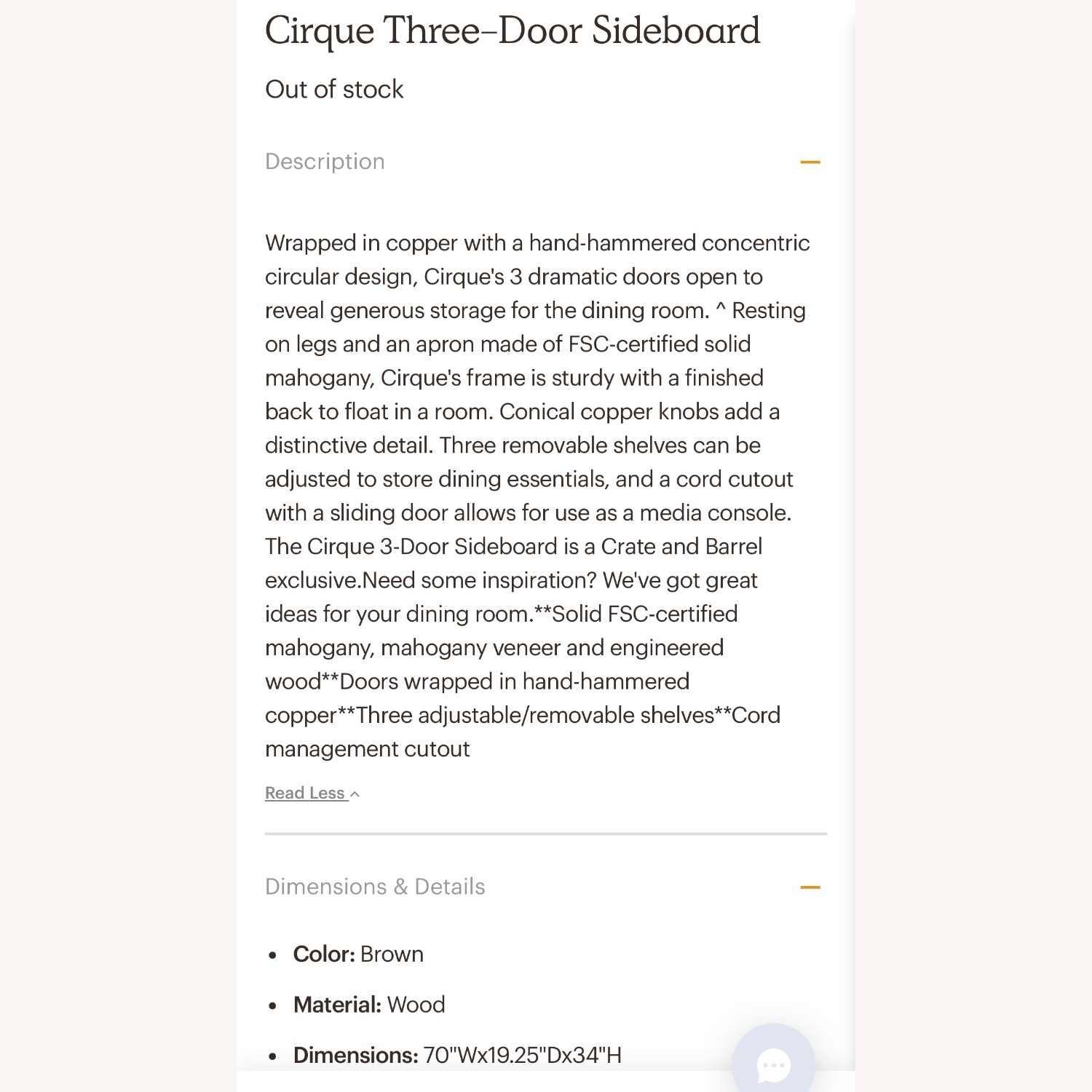 Crate & Barrel Cirque 3 Door Sideboard  - image-4