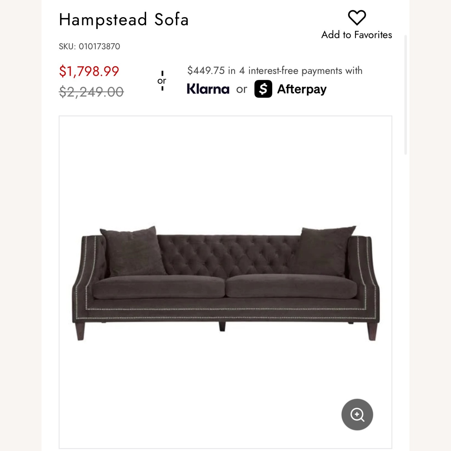 Z Gallerie Dark Gray Velvet 3+ Seater Sofa - image-1