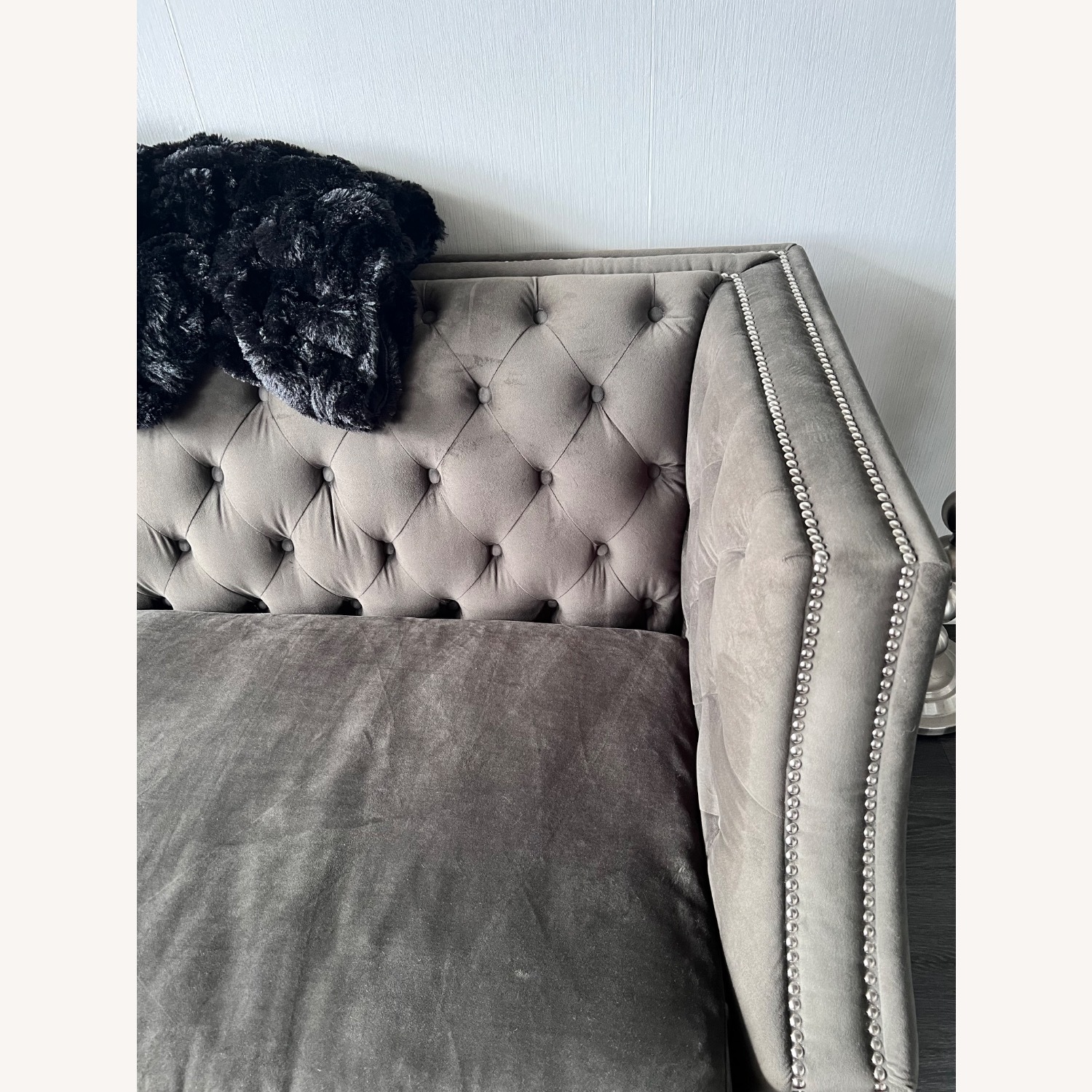 Z Gallerie Dark Gray Velvet 3+ Seater Sofa - image-7