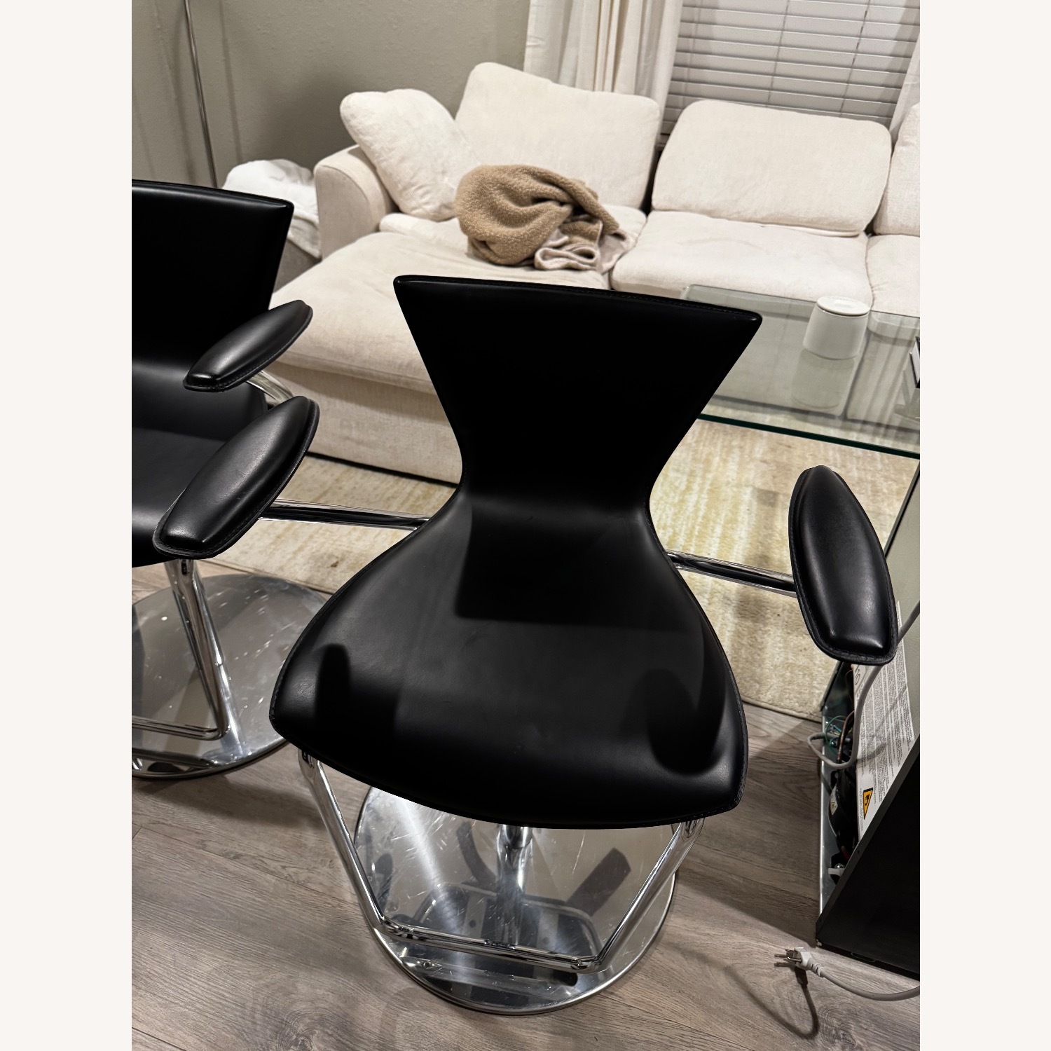 Vintage/Antique Black Leather Stools - image-2