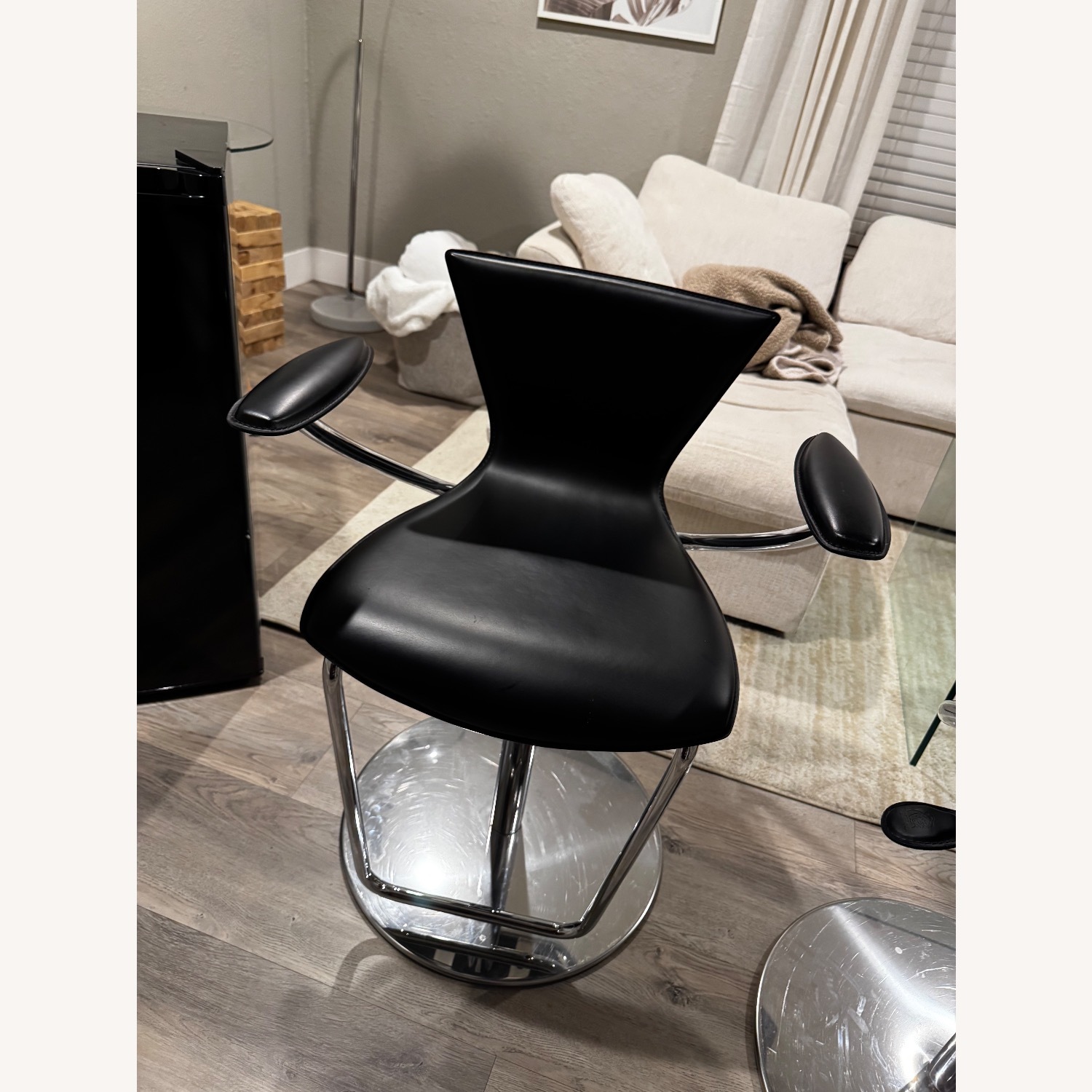 Vintage/Antique Black Leather Stools - image-1