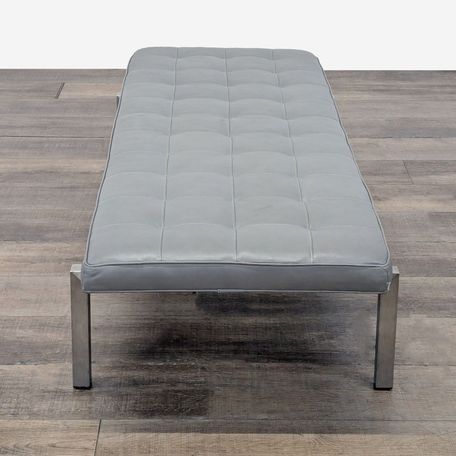 HD Buttercup Tufted Leather and Chrome Bench - image-1