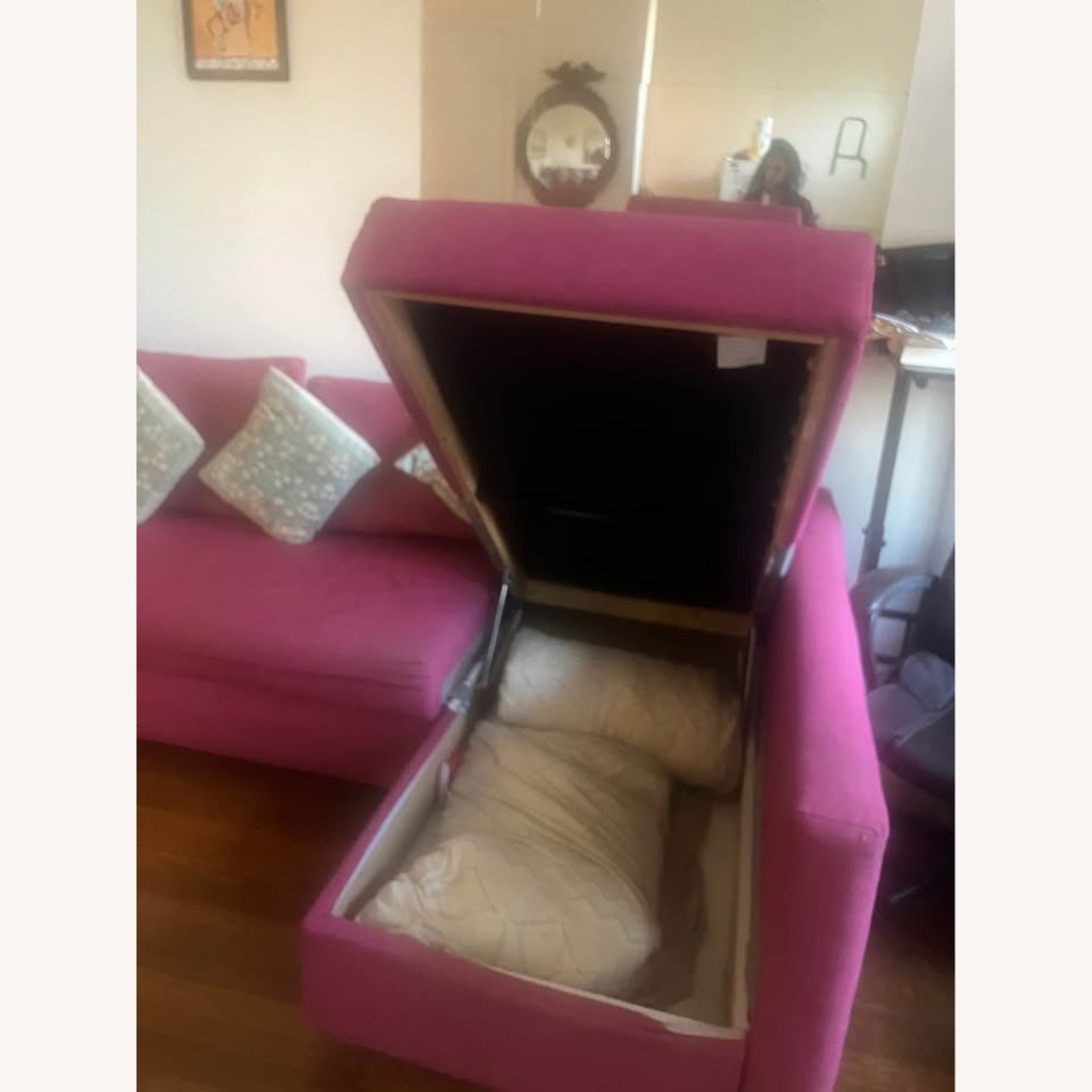 IKEA FRIHETEN Pink Fabric Sleeper Sofa - image-2