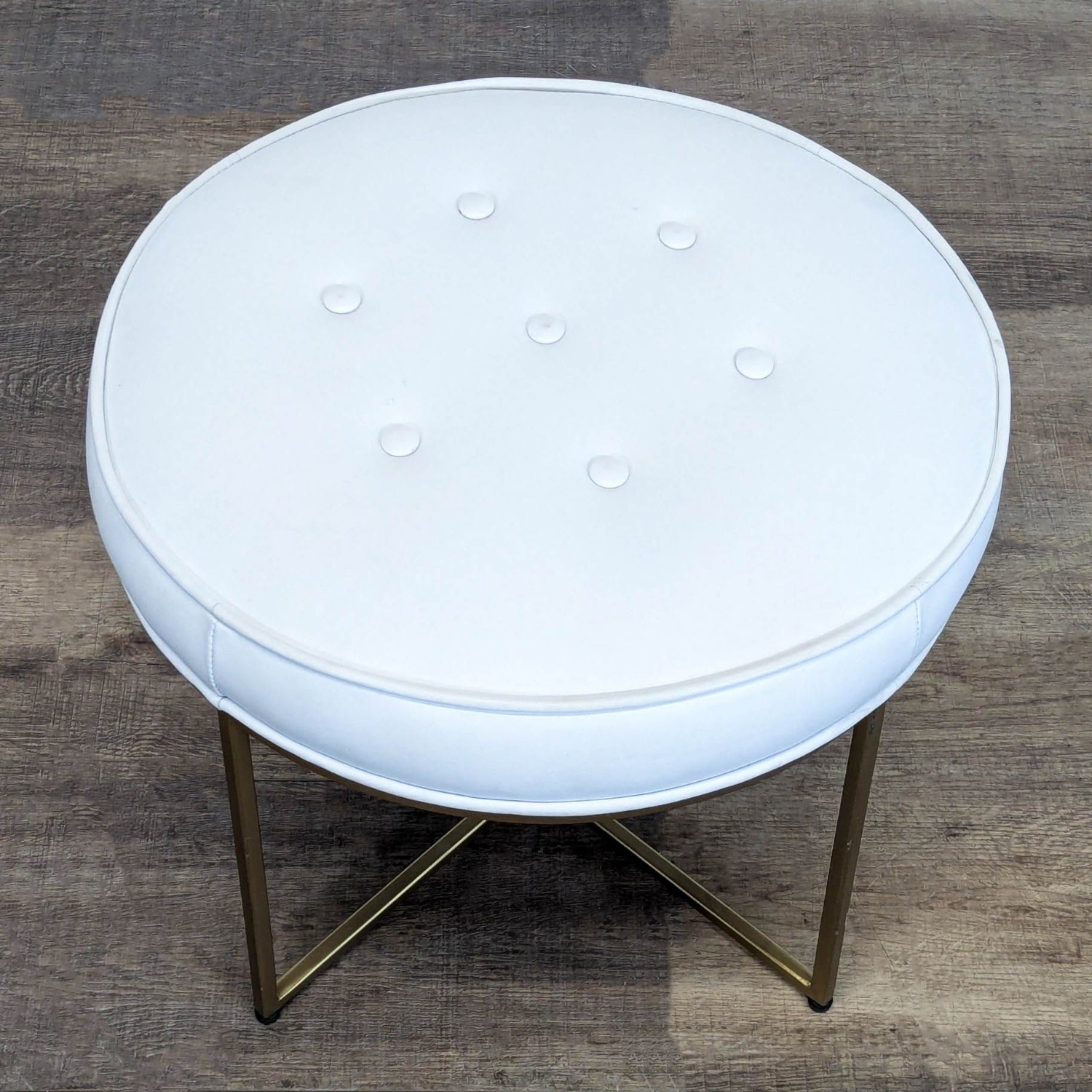 Leather Button Tufted Ottoman on Metal Base	 - image-1