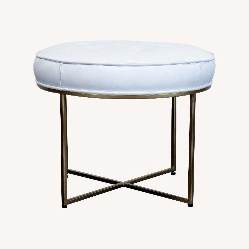 Used Leather Button Tufted Ottoman on Metal Base	 for sale on AptDeco