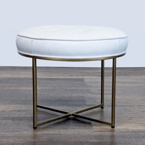 Used Leather Button Tufted Ottoman on Metal Base	 for sale on AptDeco