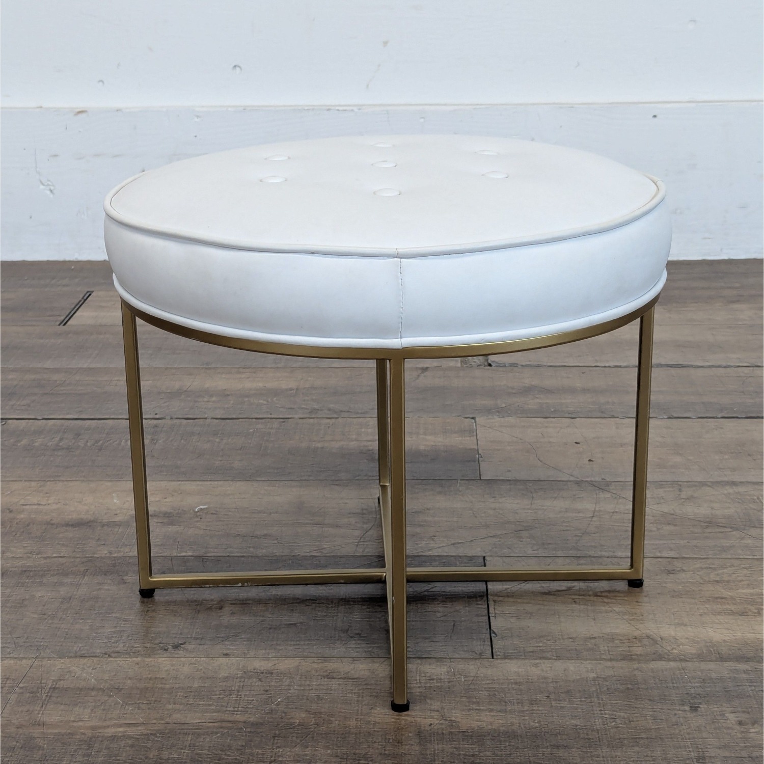 Leather Button Tufted Ottoman on Metal Base	 - image-5