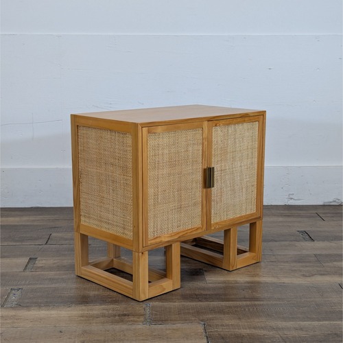 Used Wood Cabinet with Rattan Doors and Sides	 for sale on AptDeco