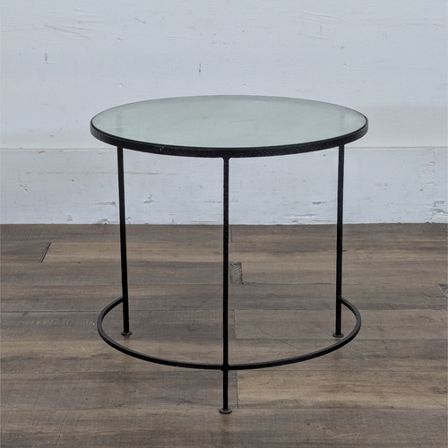 Used Glass Top Side Table on Metal Base	 for sale on AptDeco