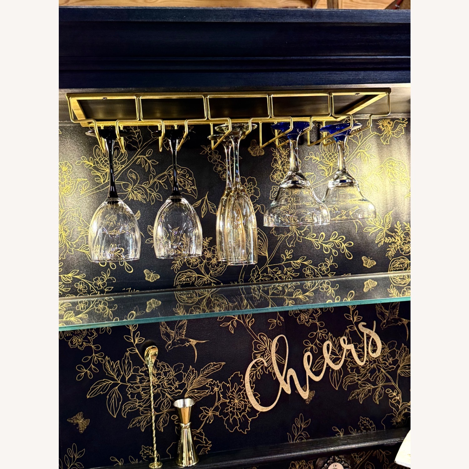 Custom Black Wood Wine Coffee Bar Cabinet - image-3