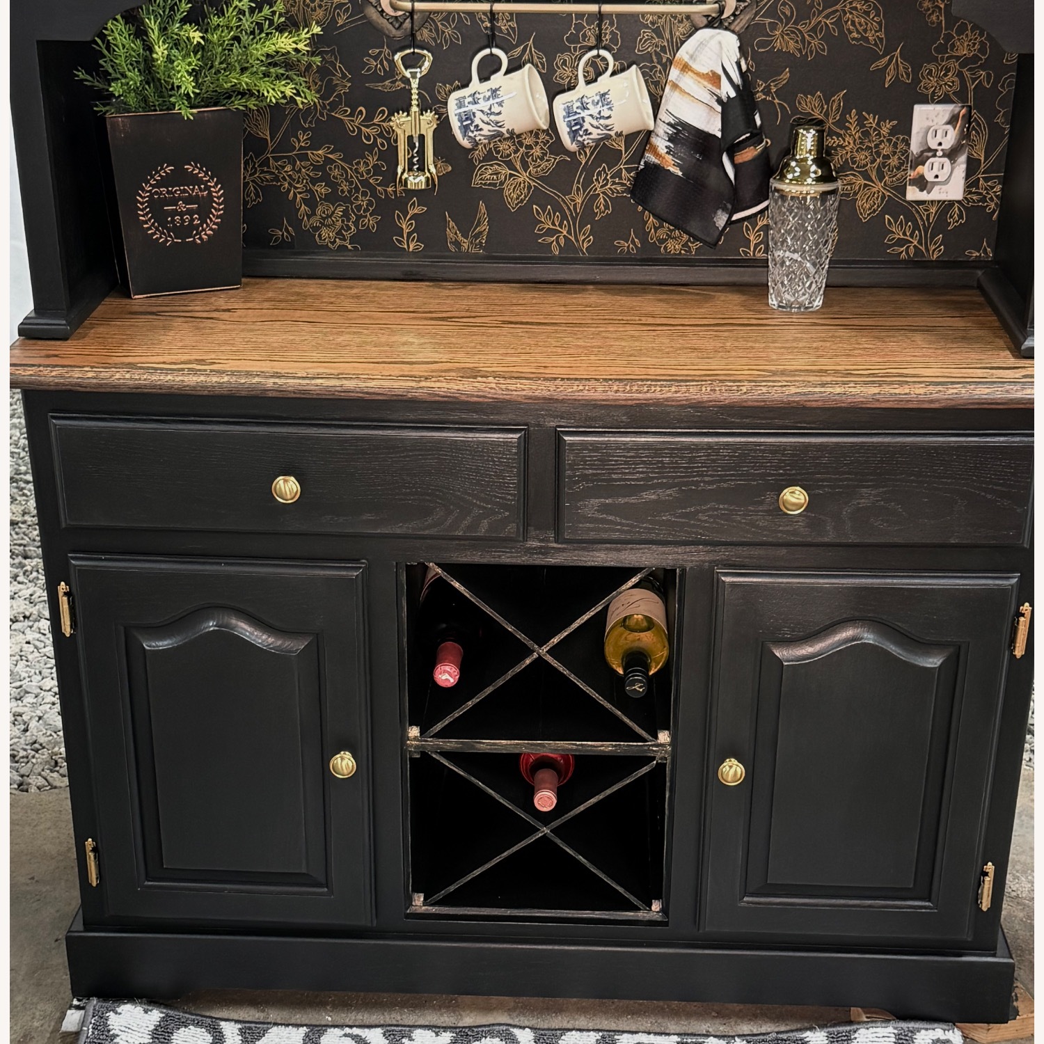 Custom Black Wood Wine Coffee Bar Cabinet - image-7