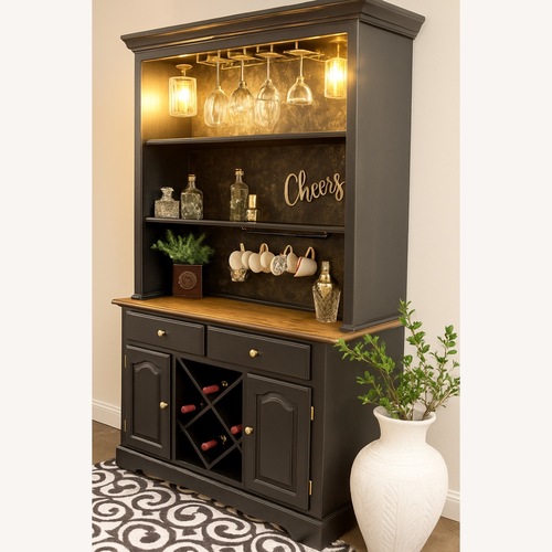 Used Custom Black Wood Wine Coffee Bar Cabinet for sale on AptDeco