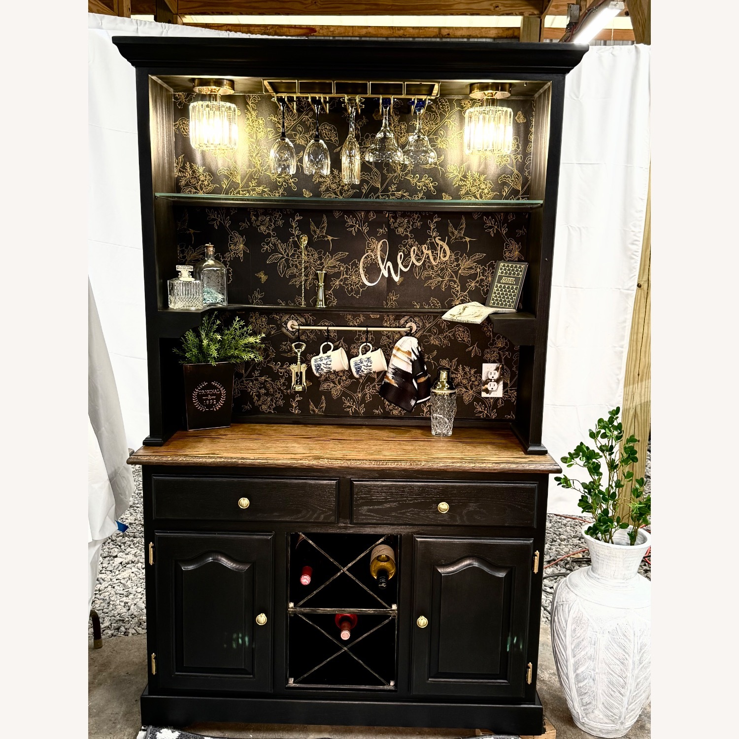 Custom Black Wood Wine Coffee Bar Cabinet - image-1