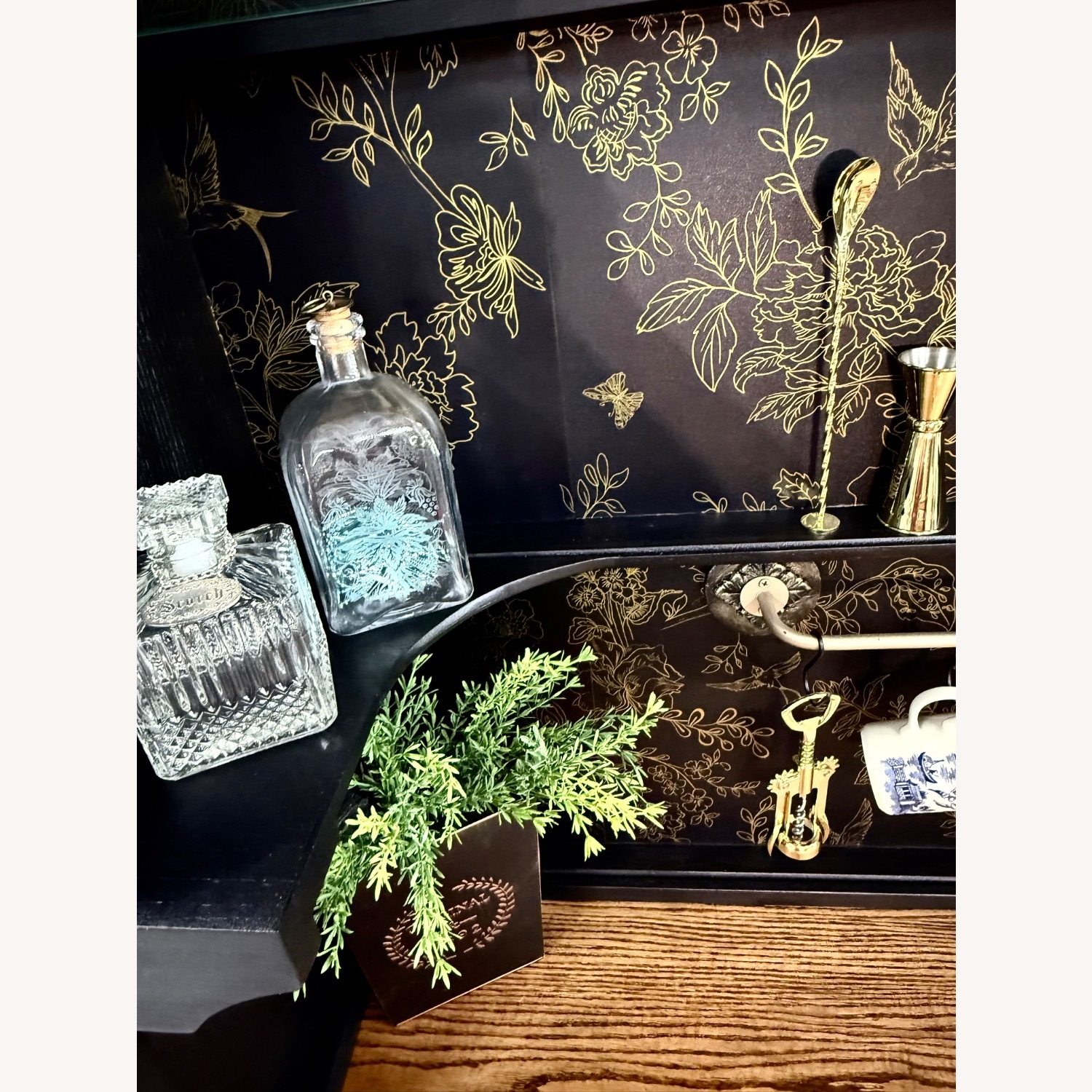 Custom Black Wood Wine Coffee Bar Cabinet - image-4