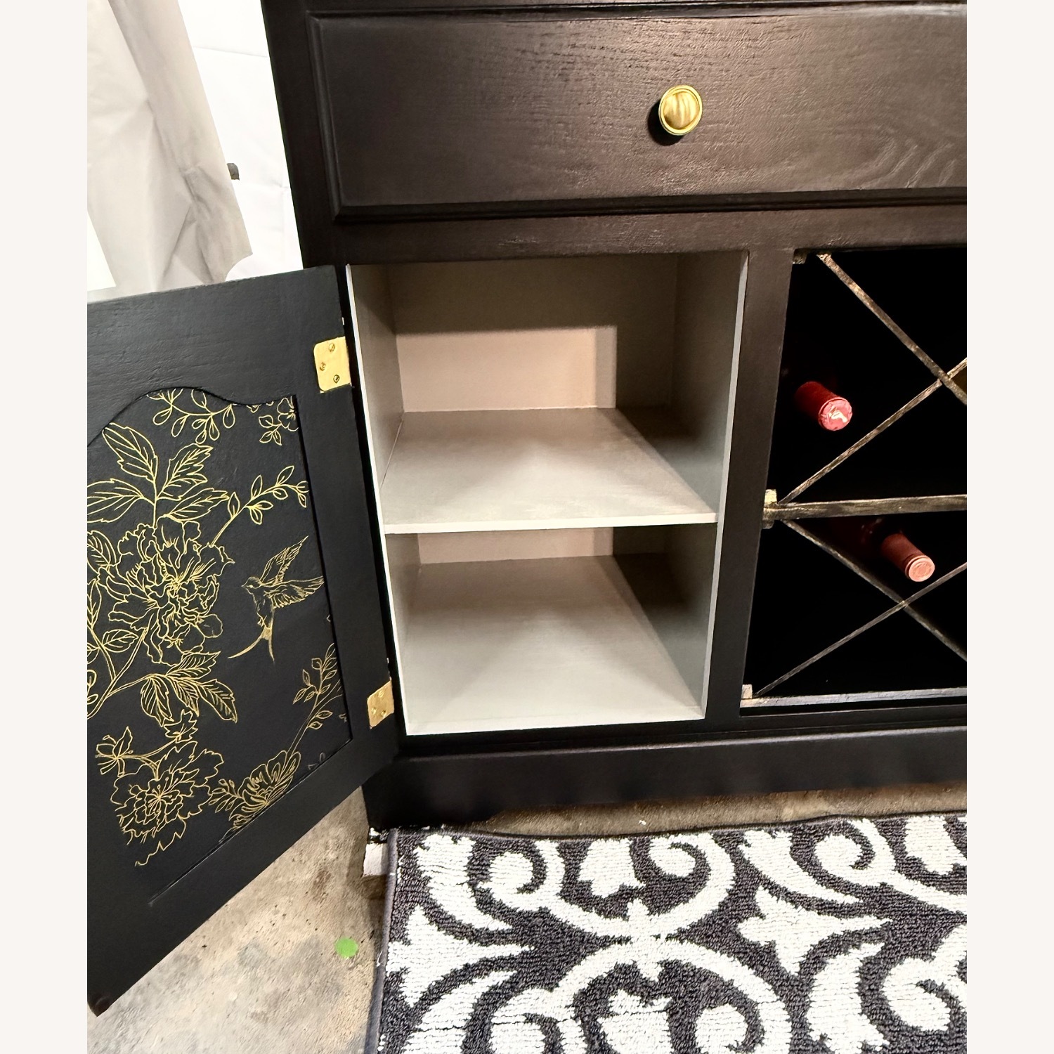 Custom Black Wood Wine Coffee Bar Cabinet - image-6