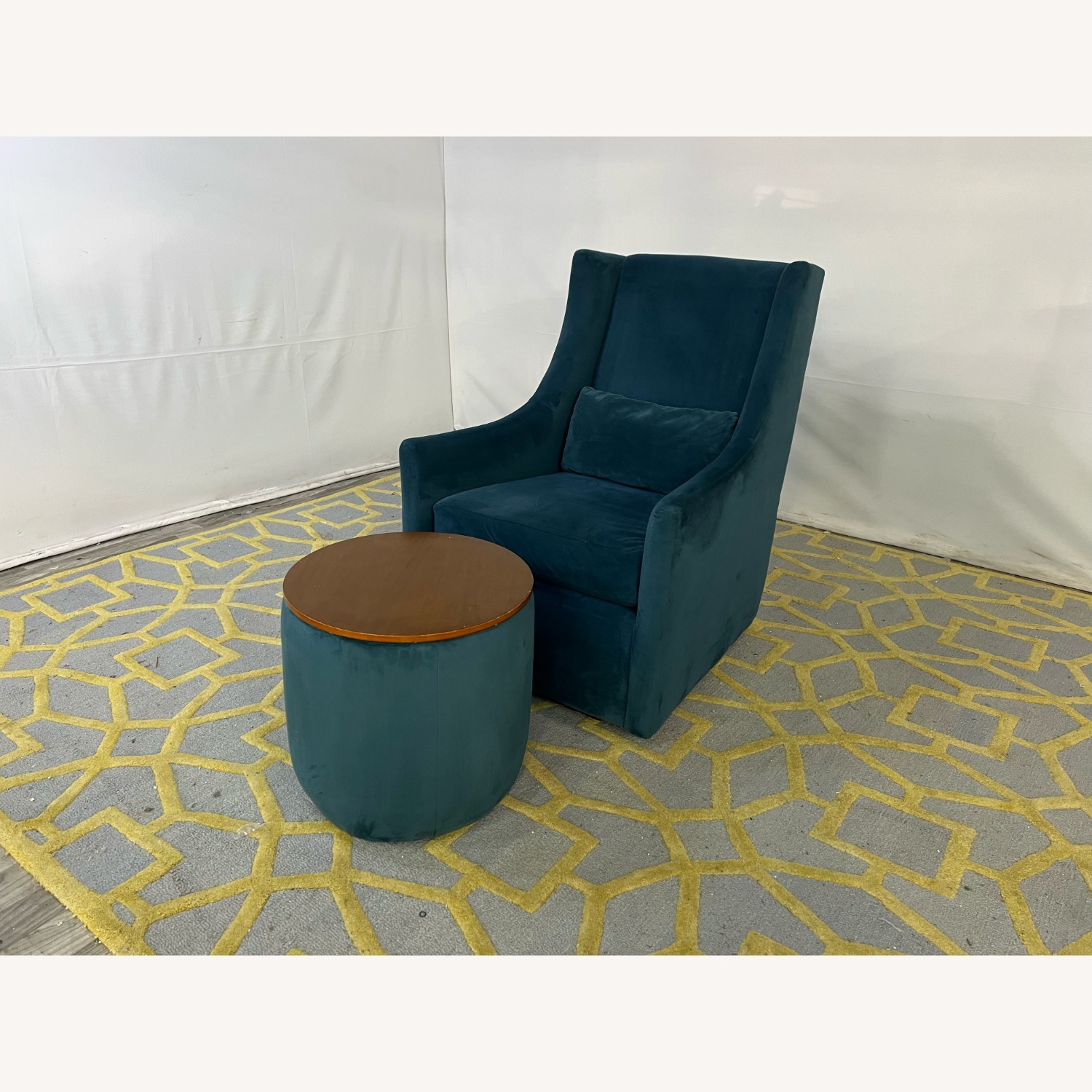 West Elm Graham Glider & Upholstered Round Storage - image-2