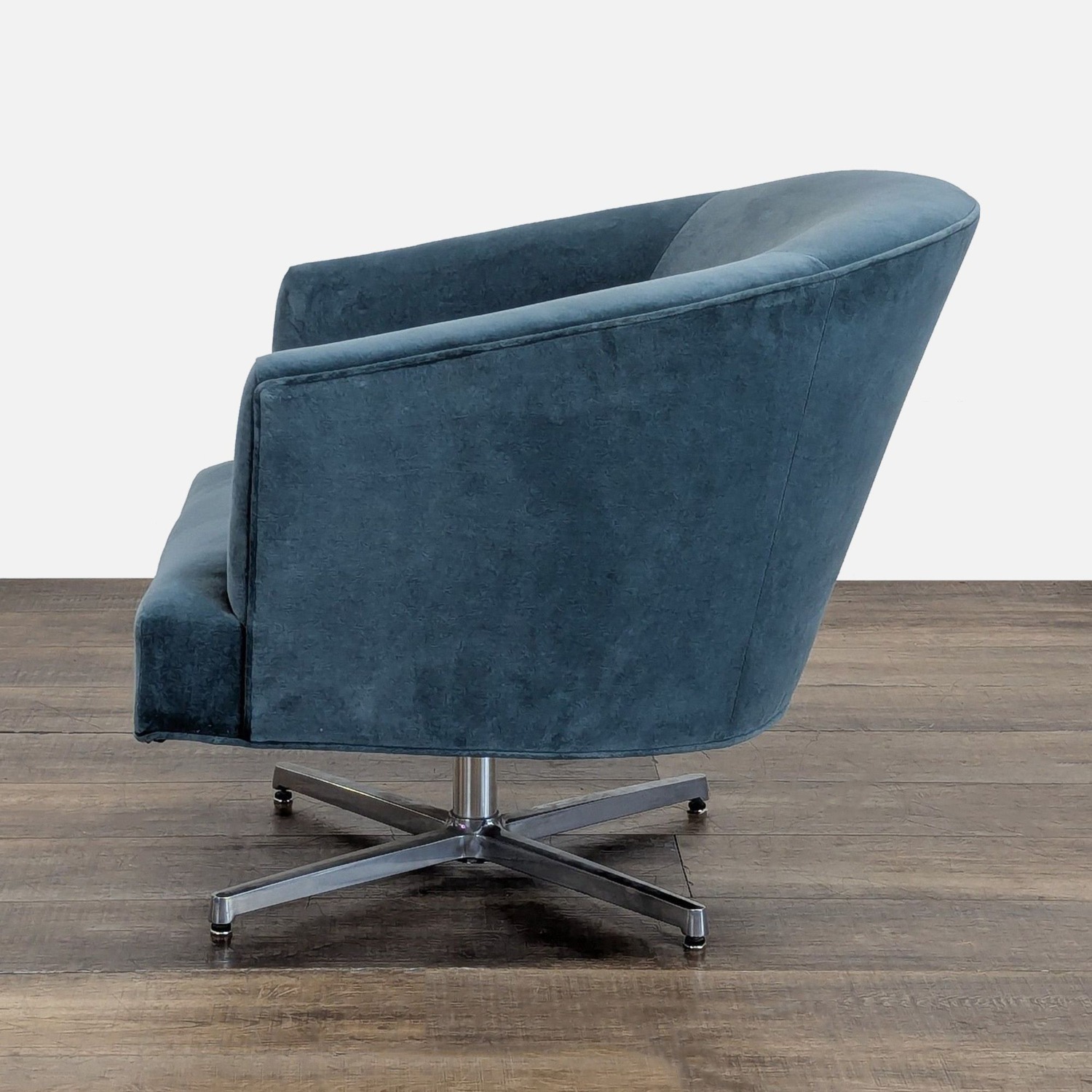 Modern Blue Velvet Swivel Lounge Chair with Metal - image-5