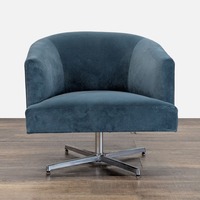 Modern Blue Velvet Swivel Lounge Chair with Metal