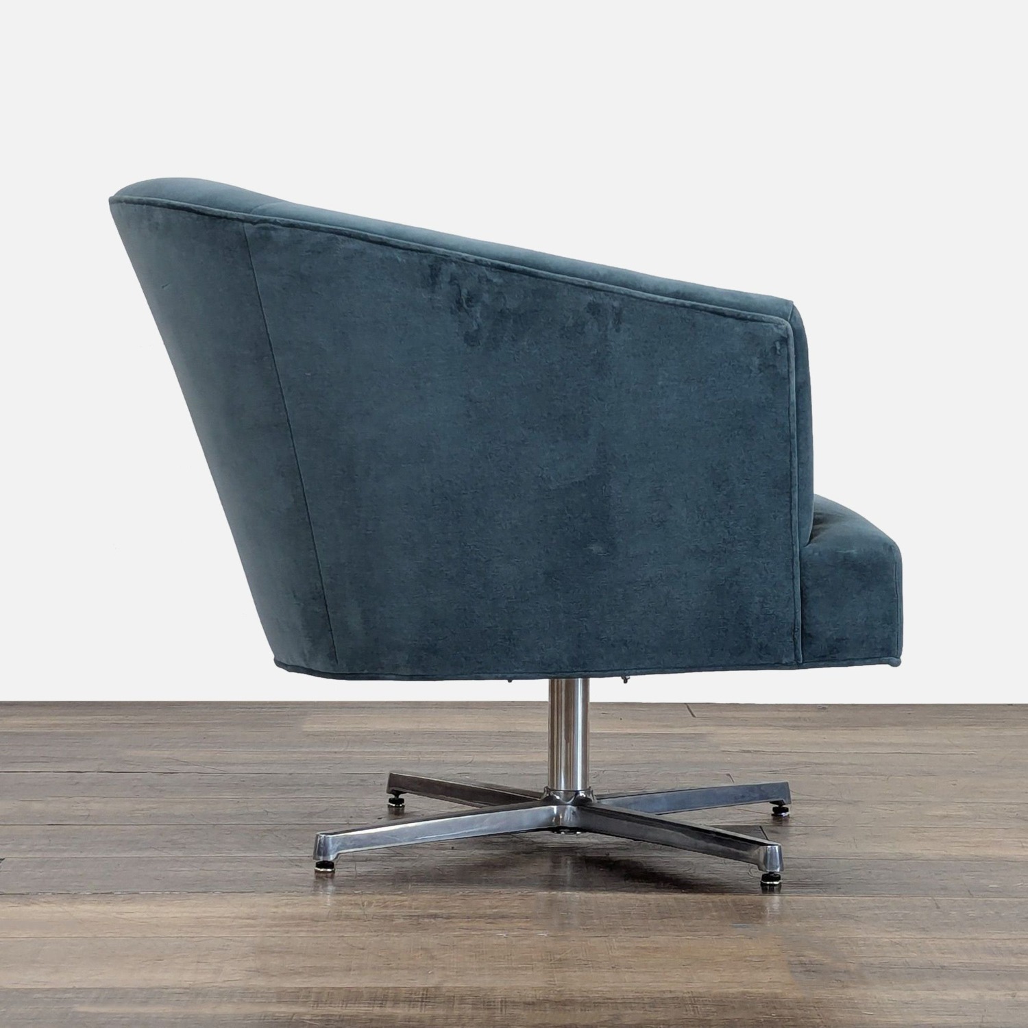 Modern Blue Velvet Swivel Lounge Chair with Metal - image-2