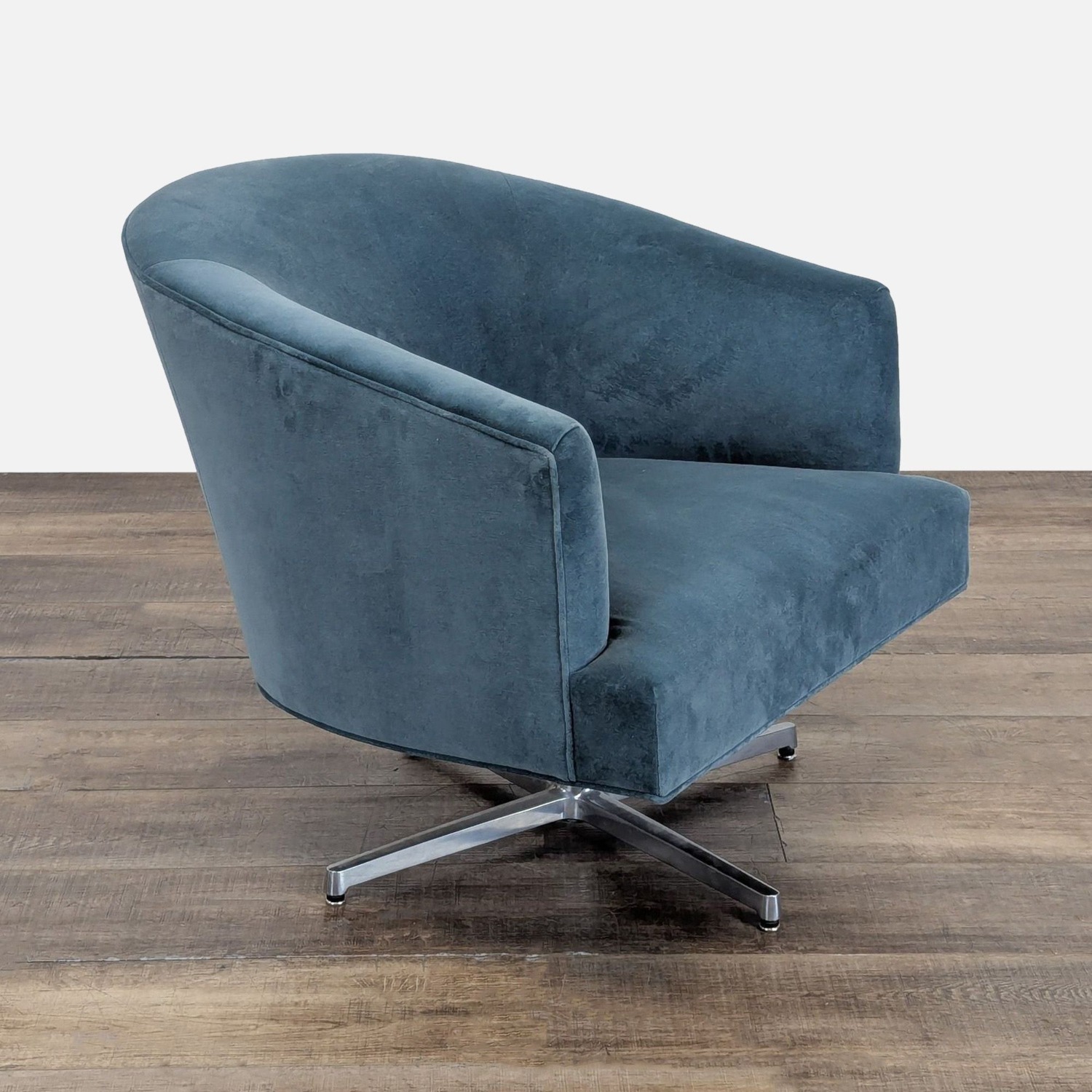 Modern Blue Velvet Swivel Lounge Chair with Metal - image-1
