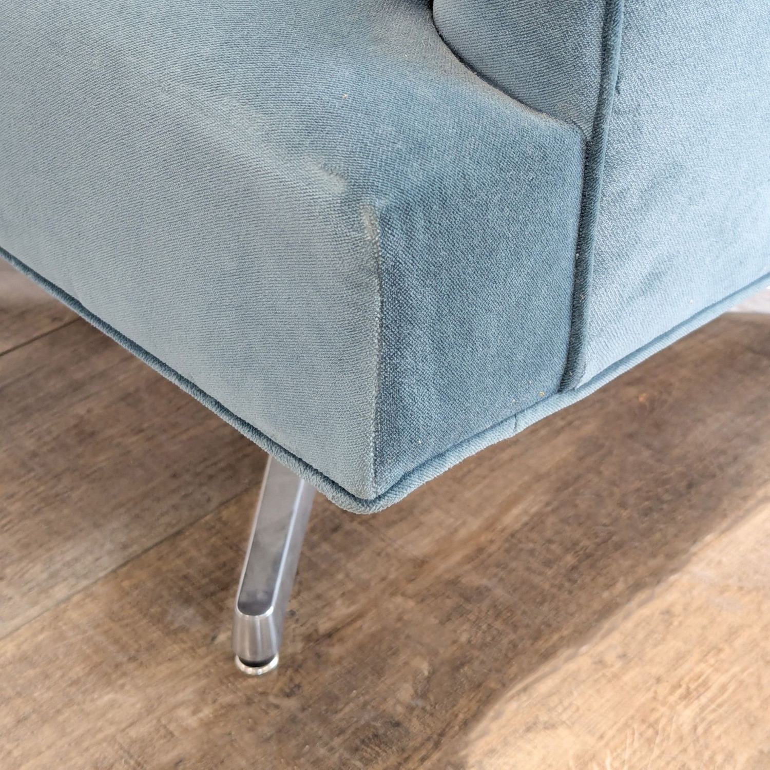 Modern Blue Velvet Swivel Lounge Chair with Metal - image-4