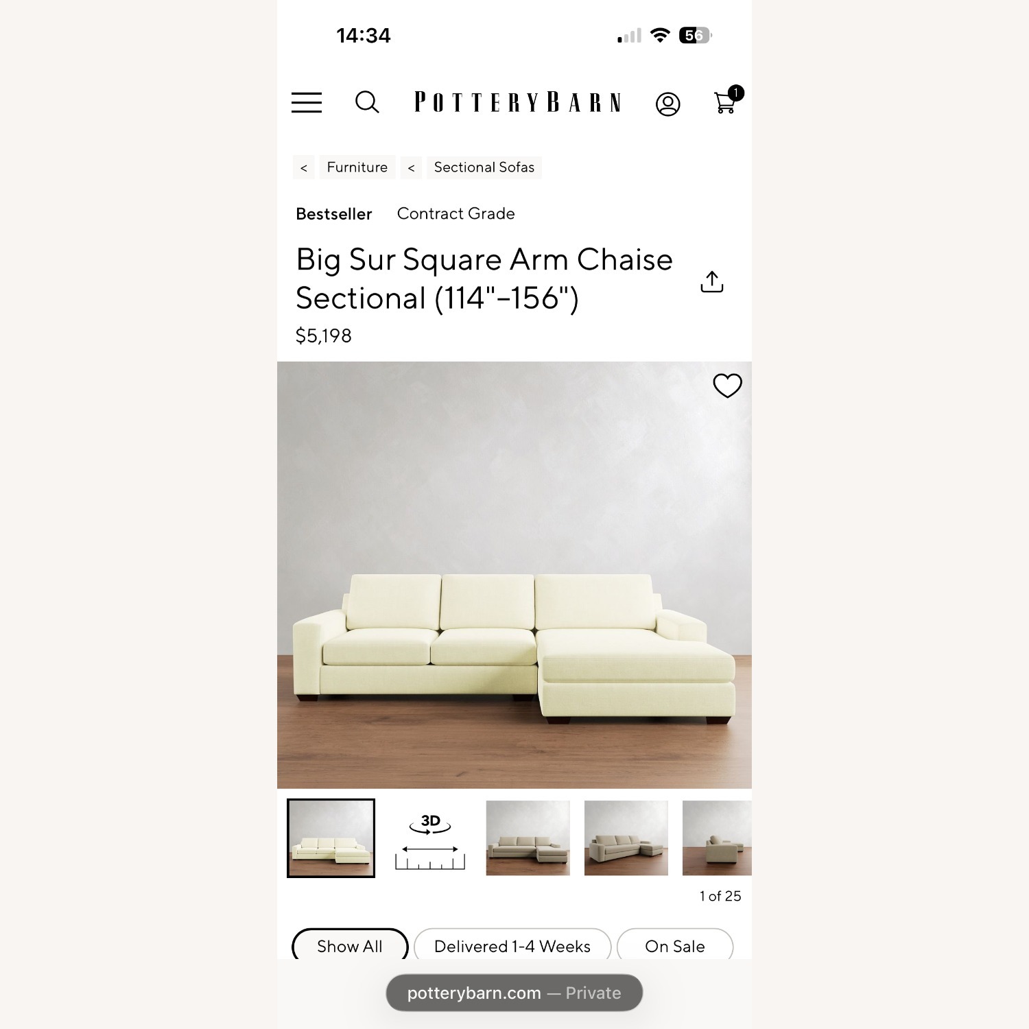 Pottery Barn Big Sur Arm Chaise Sectional Couch - image-10