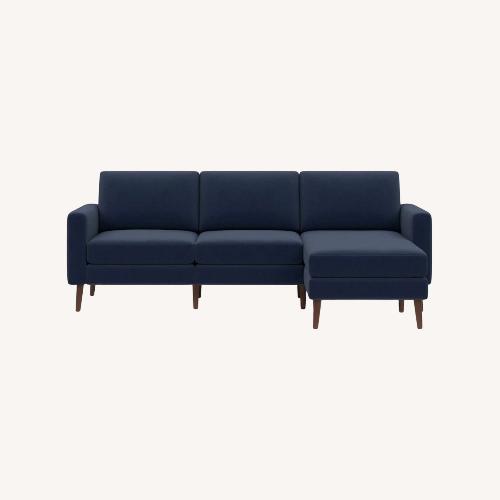Used Burrow Nomad Blue Velvet Chaise Lounge for sale on AptDeco