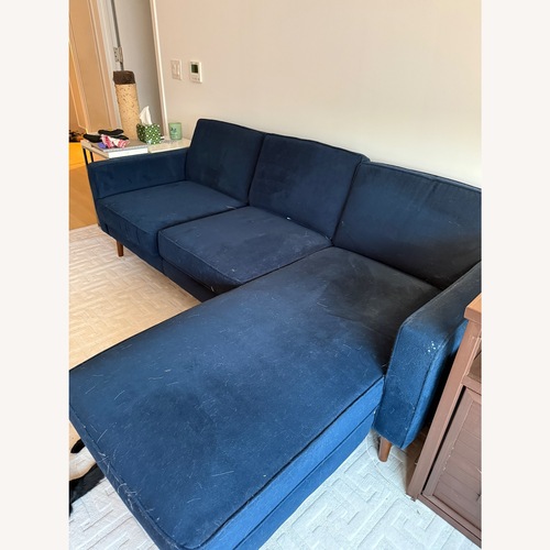Used Burrow Nomad Blue Velvet Chaise Lounge for sale on AptDeco