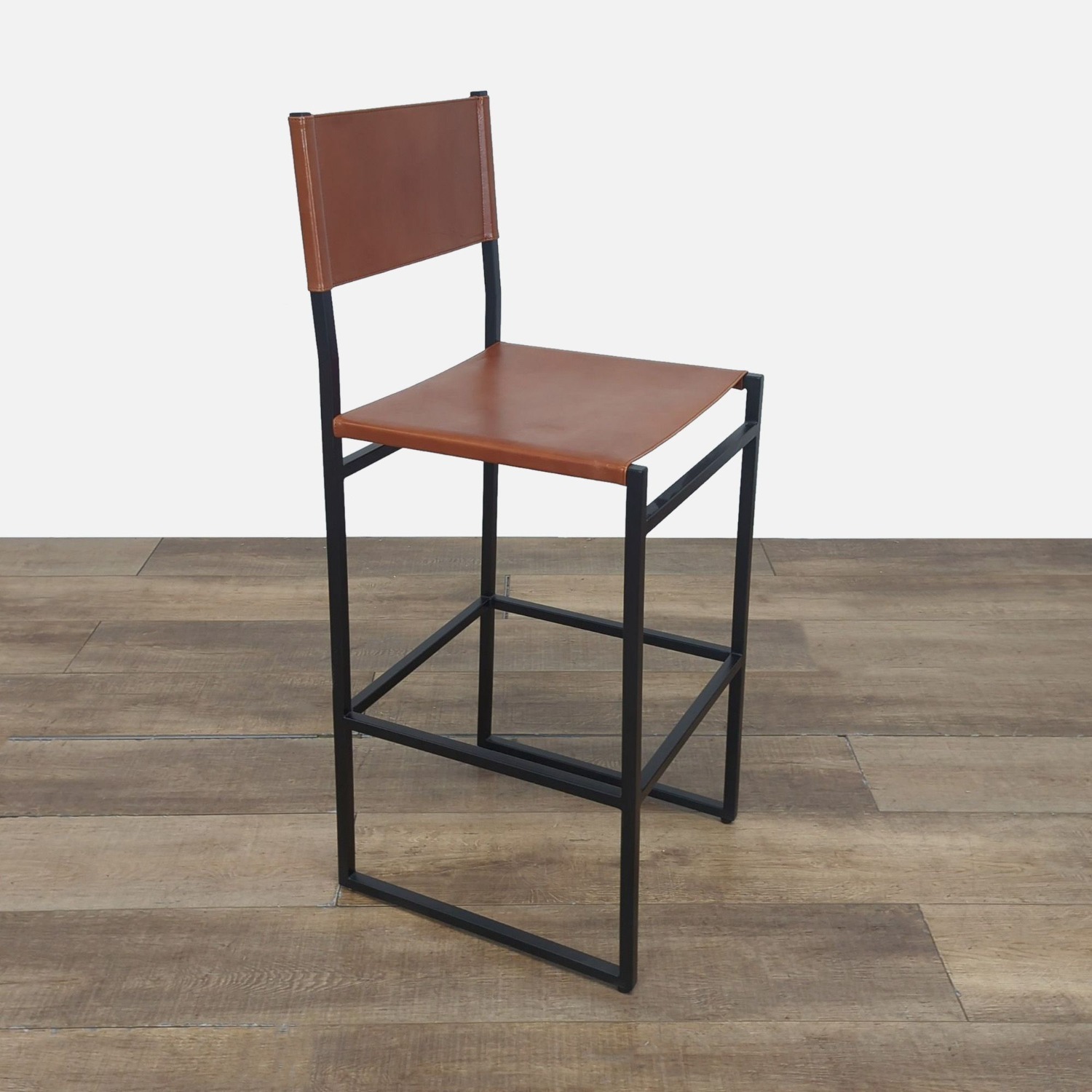 Leather Counter Stool on Metal Frame	 - image-2