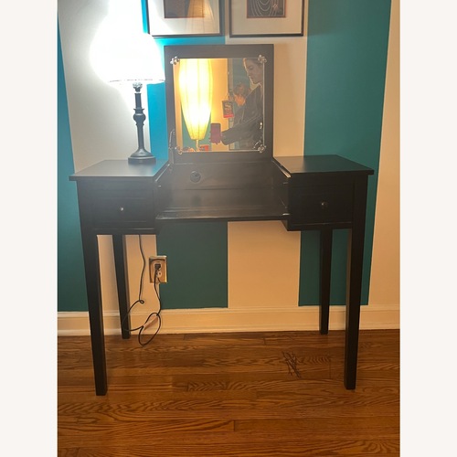 Used Black Wood Vanity with Flip-Top Mirror for sale on AptDeco