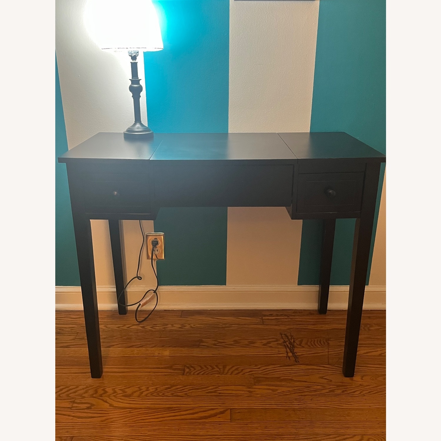 Black Wood Vanity with Flip-Top Mirror - image-1