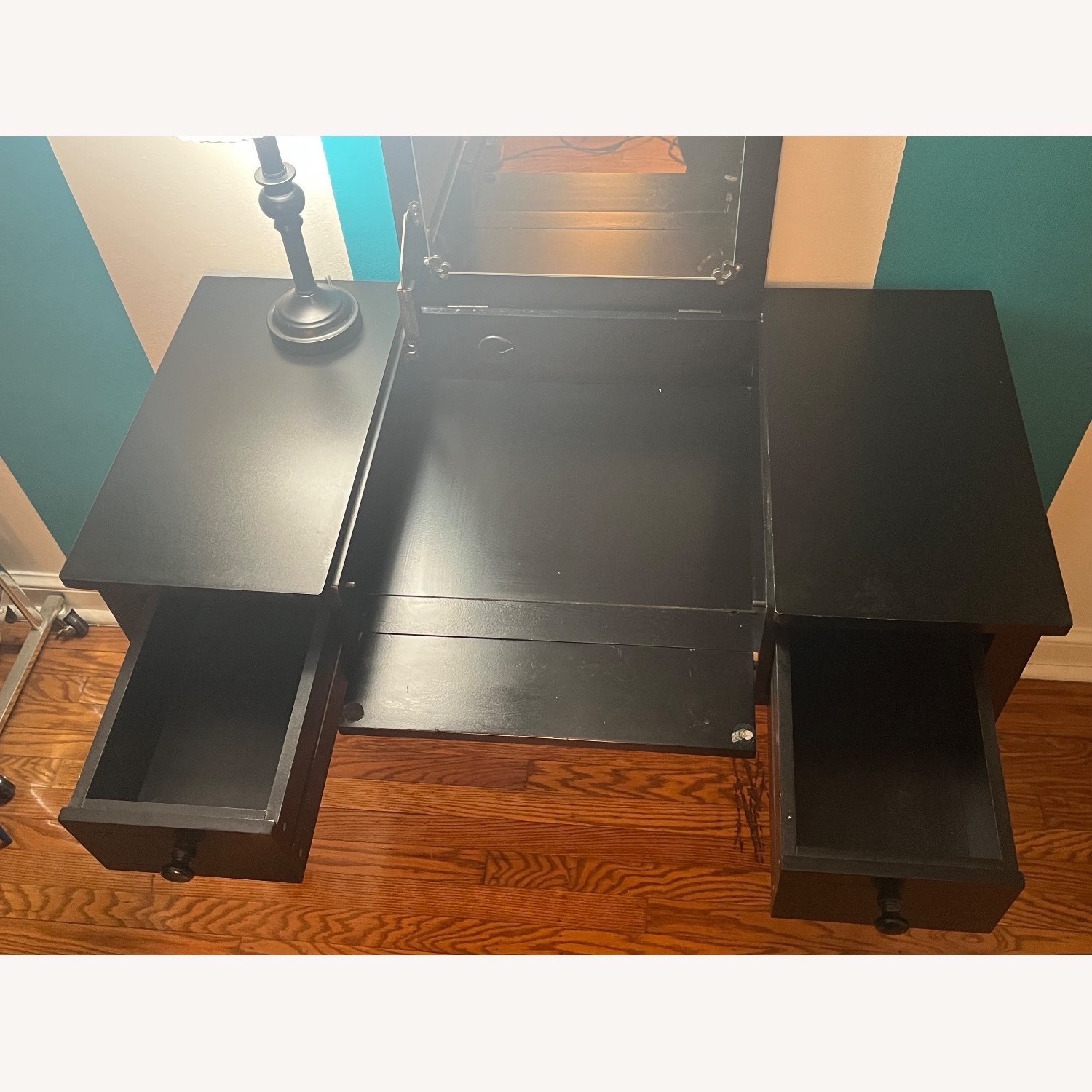 Black Wood Vanity with Flip-Top Mirror - image-2