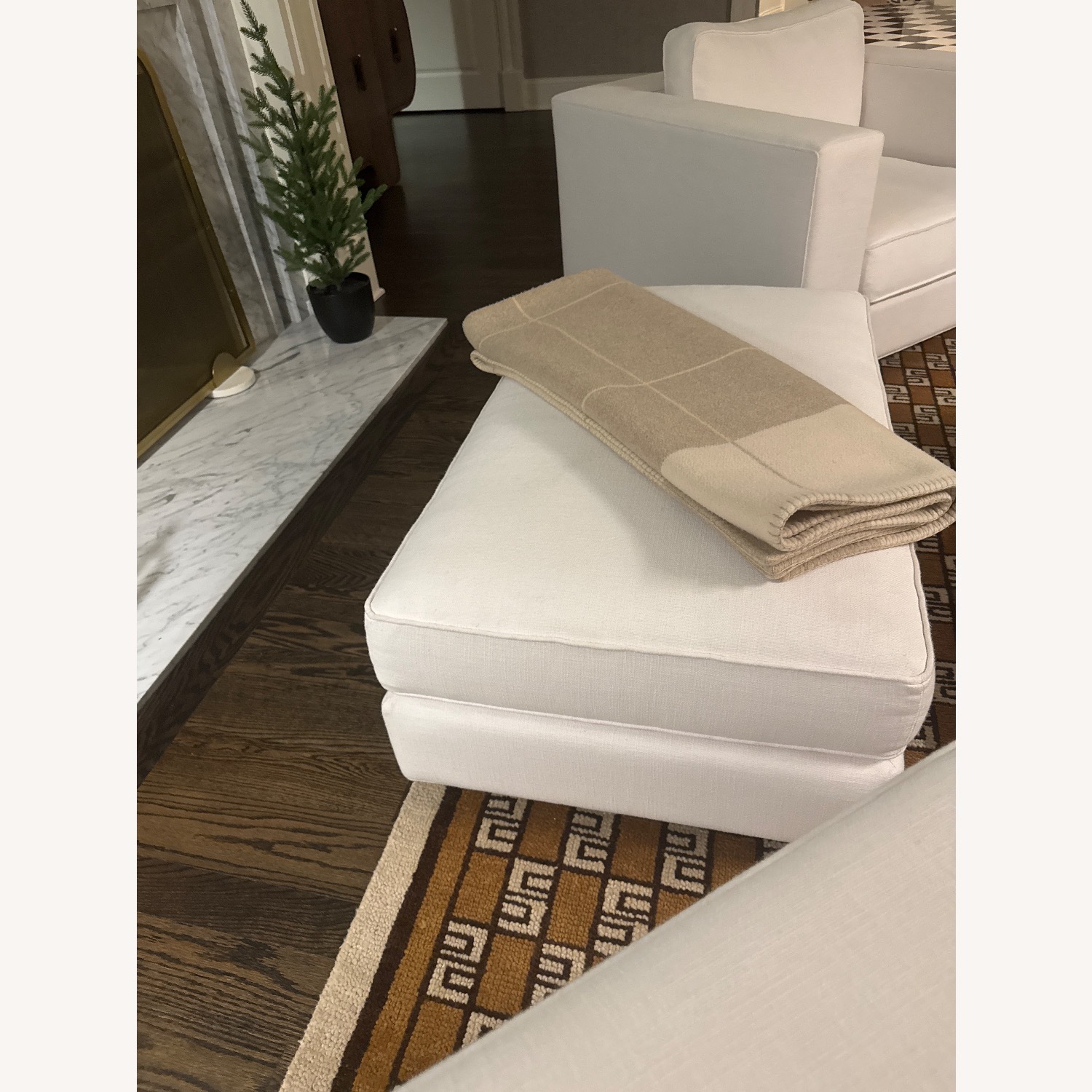 Restoration Hardware White Fabric Ottoman - image-3