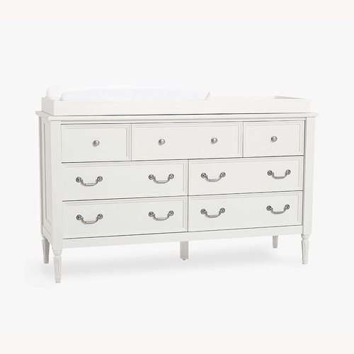 Used Pottery Barn Kids Light Gray Wood Dresser for sale on AptDeco