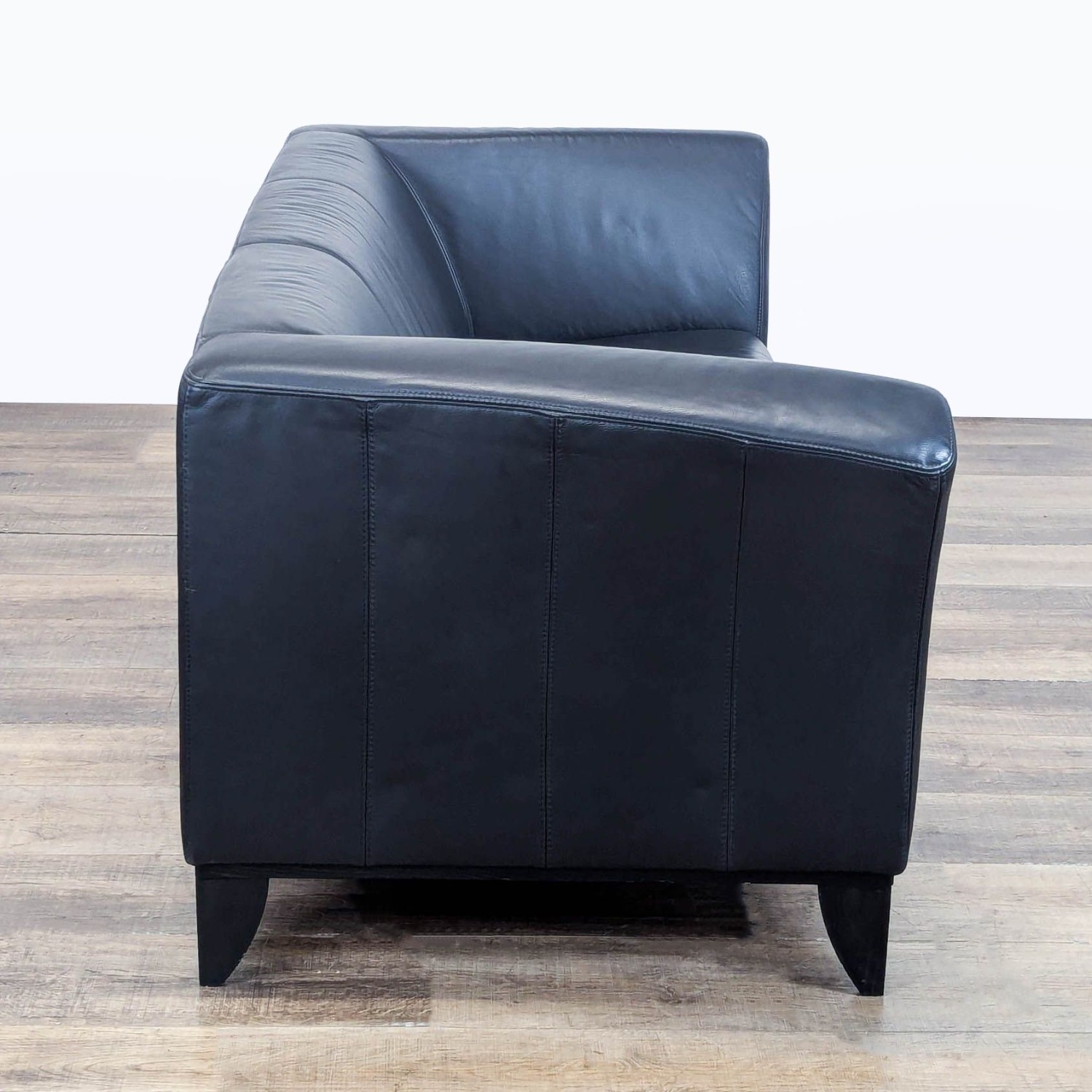 IKEA 3-Seat Black Leather Modern Sofa - image-2