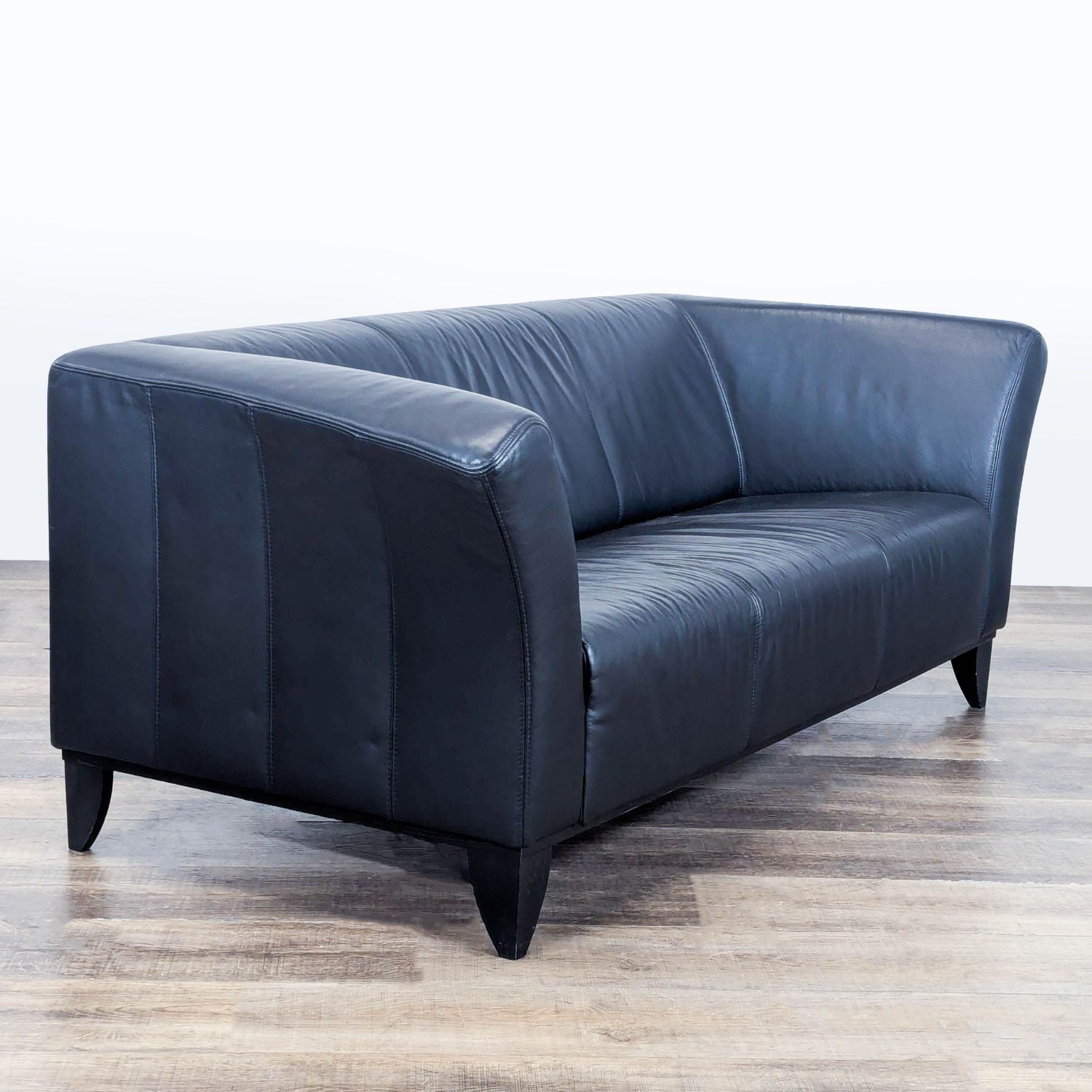 IKEA 3-Seat Black Leather Modern Sofa - image-1
