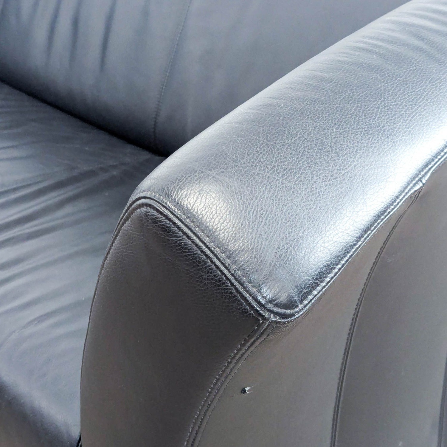 IKEA 3-Seat Black Leather Modern Sofa - image-5