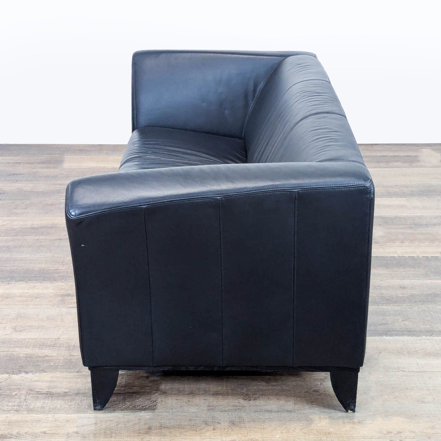 IKEA 3-Seat Black Leather Modern Sofa - image-4