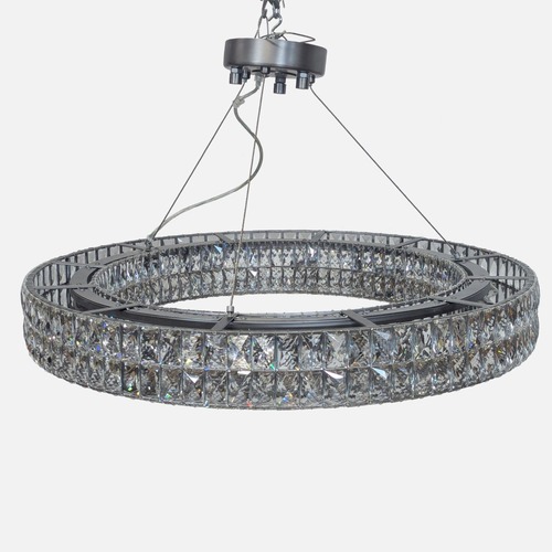Used Modern Eclectic Ring Iron Crystal Chandelier	 for sale on AptDeco