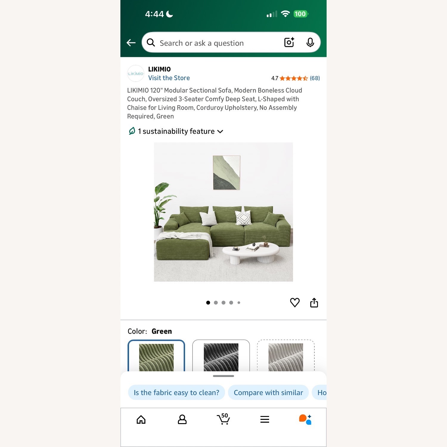 LIKIMIO L-Shaped with Movable Ottoman  - image-2