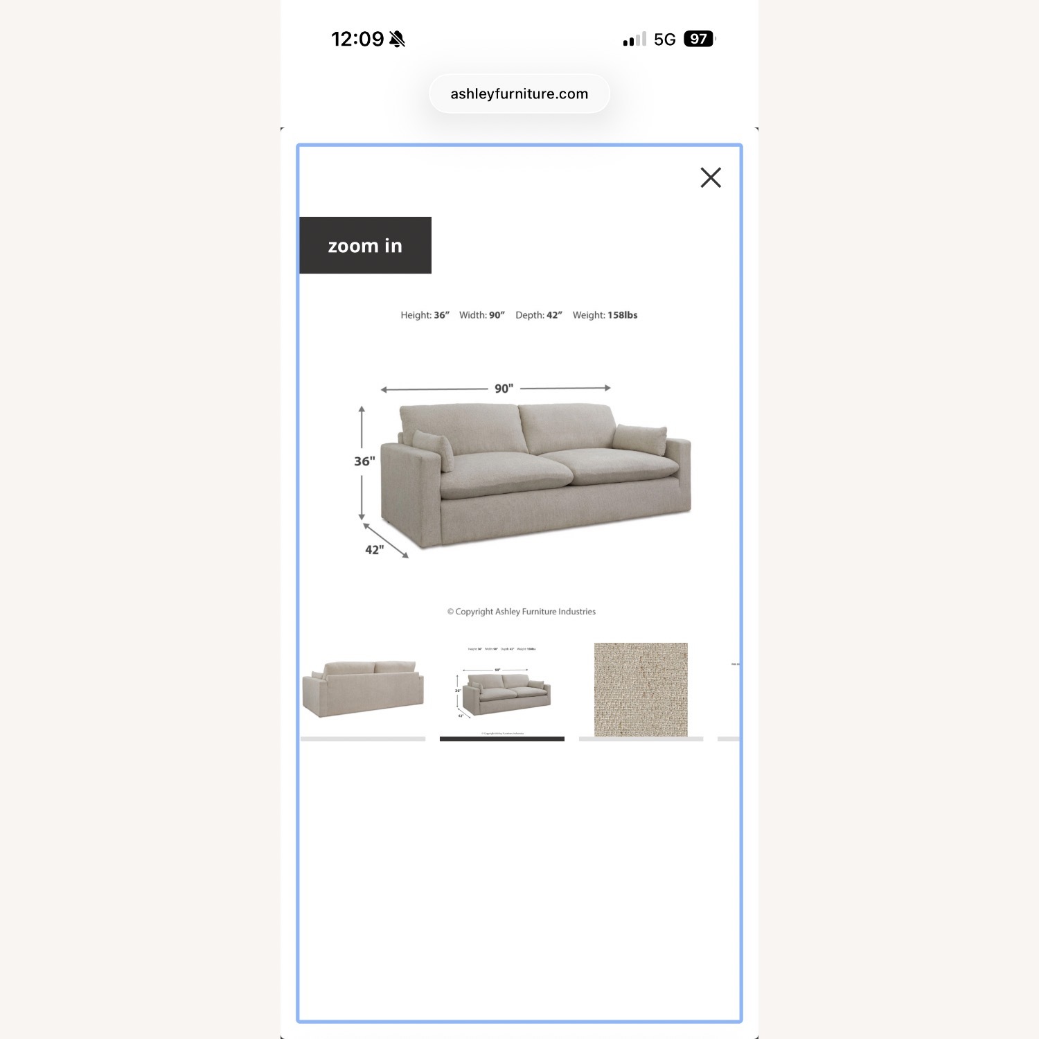 Ashley Furniture Natural Fabric 2 Seater Sofa - image-6